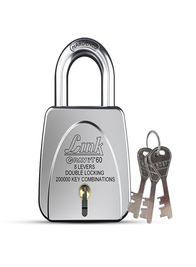 Link Gravi-T 60mm Heavy Duty Padlock | 8 Levers | Lock for Home Door, Office, Shop, Travel | Tough CR Body | Hardened Steel Shackle, | Double Locking System | 3 Silver Keys | 200000 Key Combinations - Image 1